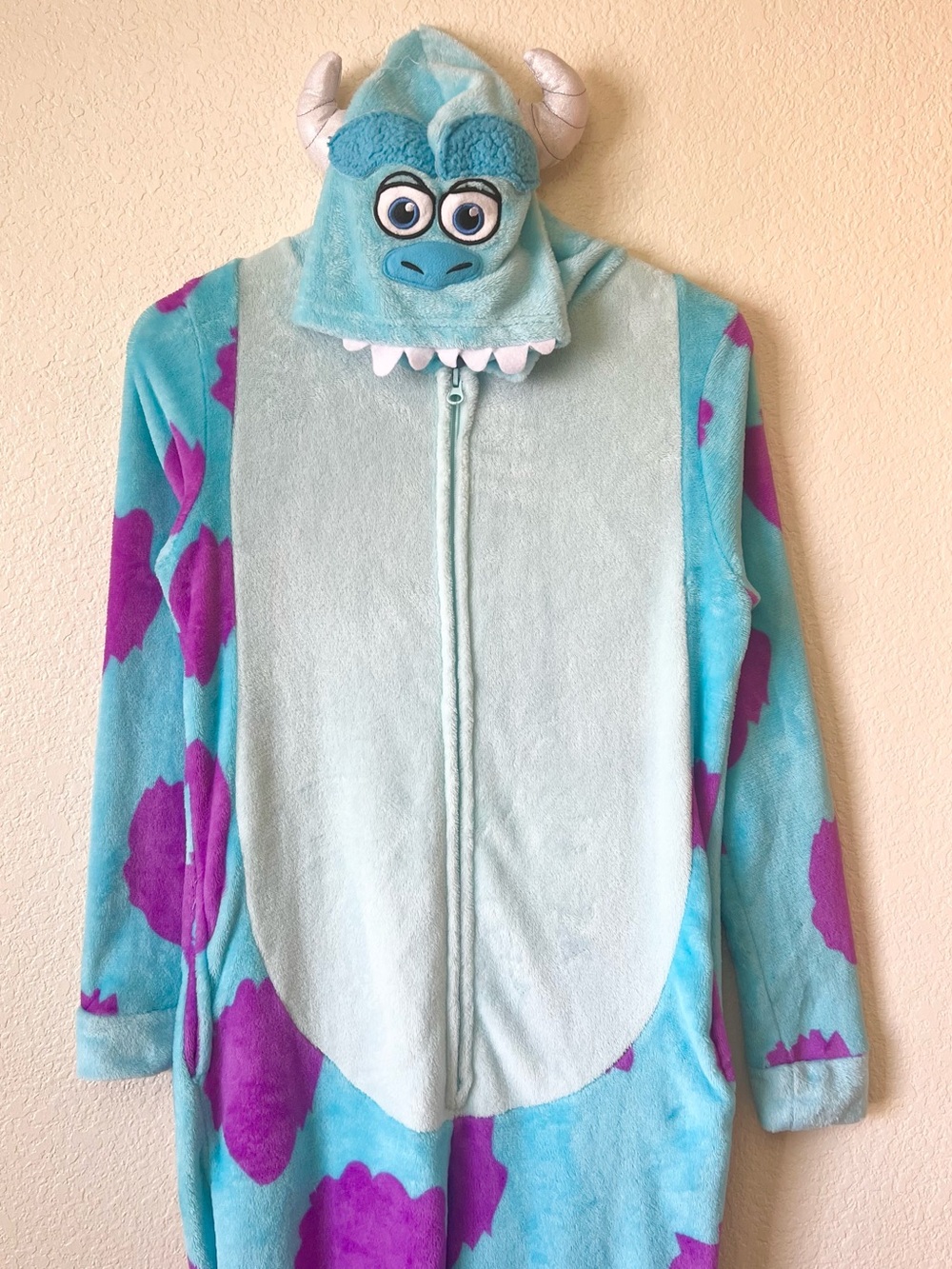 DISNEY Monsters Inc SULLY Hooded Onesie Halloween Costume Womens S Blue Purple